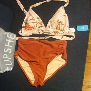 Cupshe Floral Bikini Set - Orange and Pink